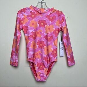 Girls Feather 4 Arrow Pink Floral swimsuit Long Sleeve Swim Toddler 3T NWT